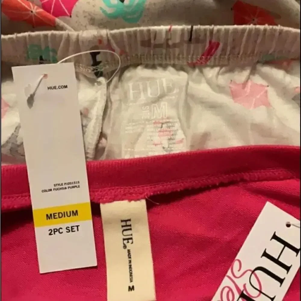 HUE Women's Medium Printed Knit Tee and Pant 3 Piece Pajama Set